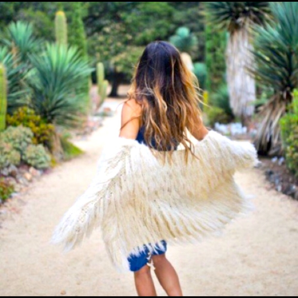 Raga Almost Famous Shag Fringe Cardigan - Eggshell